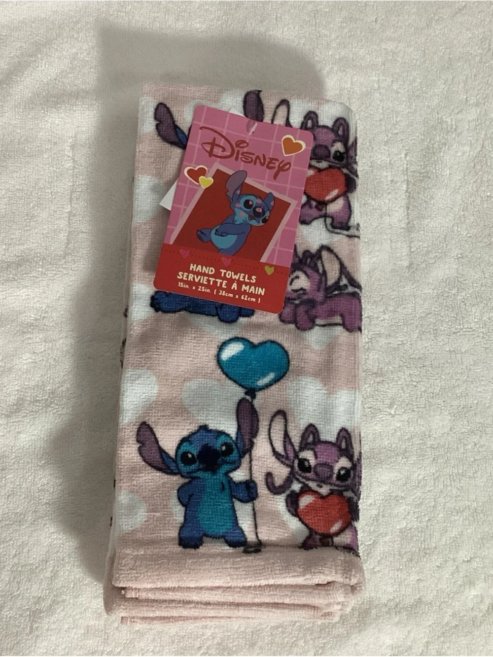 Disney Lilo & Stitch Angel Valentines Heart Set of 2 Hand Towels NEW Bath, Kitch